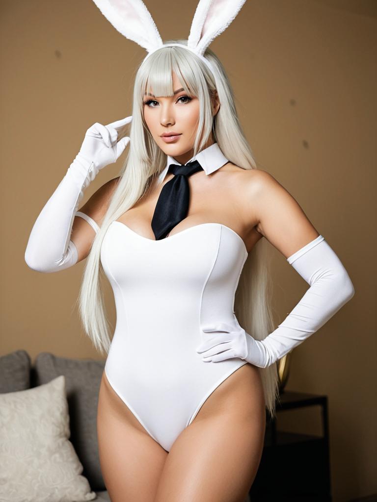 Blanc Nikke White Bunny Costume Cosplay with Long Gloves and Tie