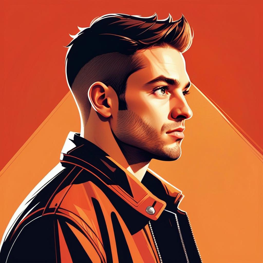 Stylish Young Man Digital Vector Portrait in Orange Jacket