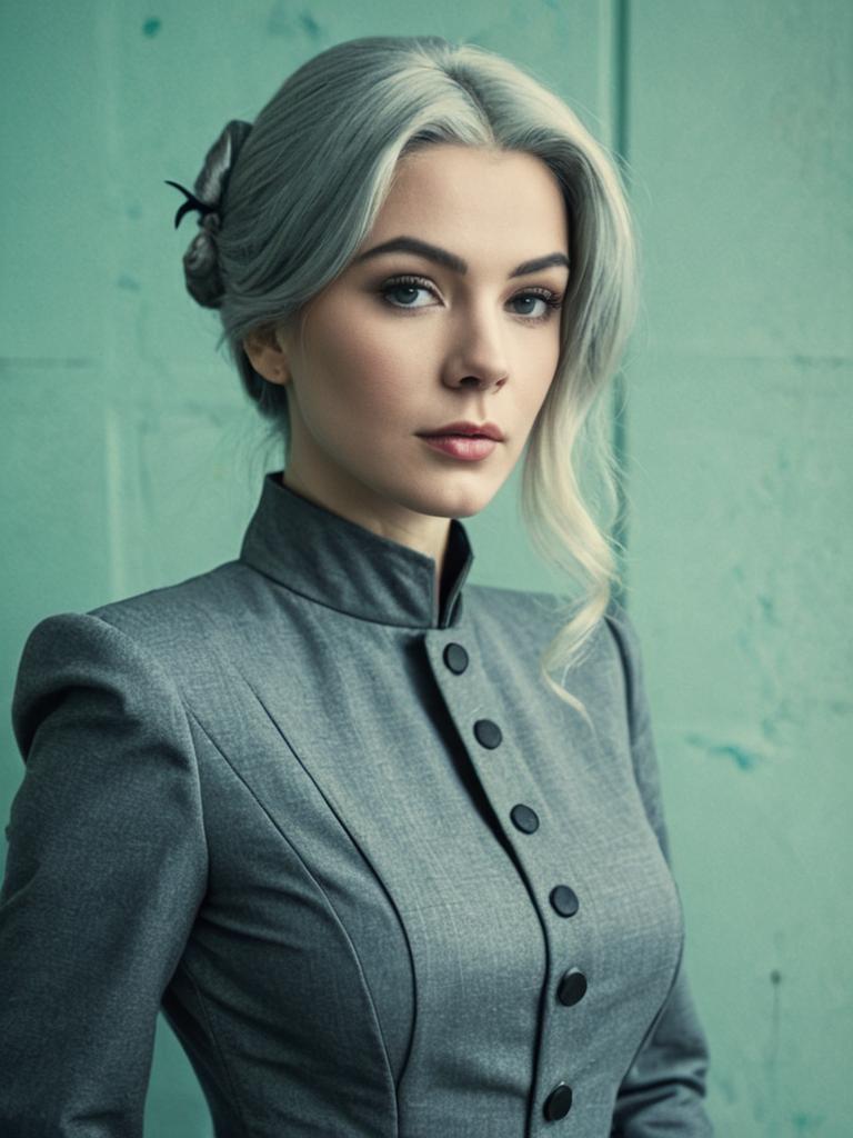 Realistic Grey Costume Cosplay Woman Portrait