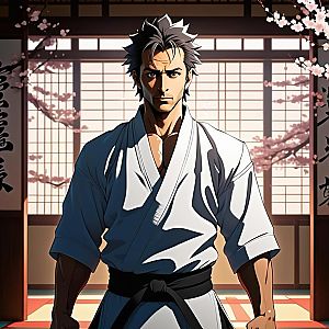 Determined Man in Martial Arts Gi in Dojo