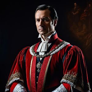 Man in Traditional Red Ceremonial Robe with Gold Embroidery Portrait