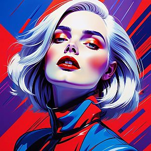 Striking Woman with Platinum Bob in Pop Art Style
