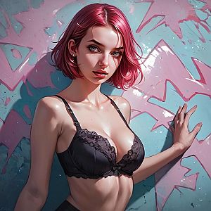 Young Woman with Pink Hair in Graffiti Setting