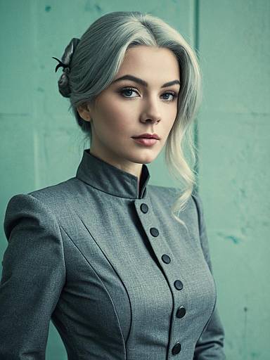 Realistic Grey Costume Cosplay Woman Portrait