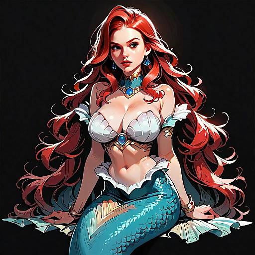 Fantasy Anime Mermaid Woman with Red Hair Digital Art