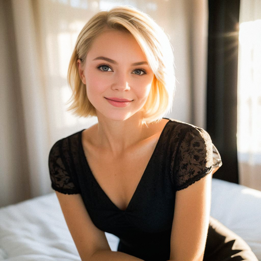 Confident Young Woman in Chic Black Outfit