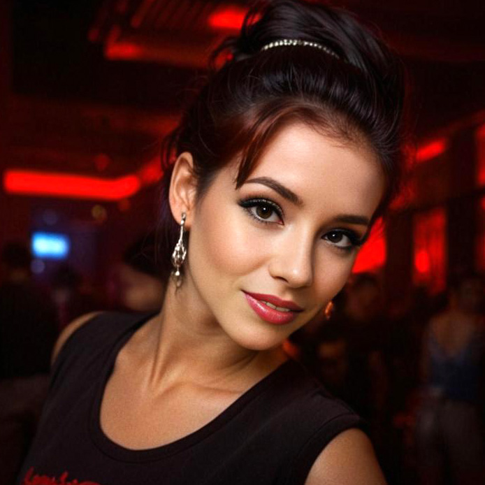 Elegant Woman with Striking Makeup in Vibrant Nightlife