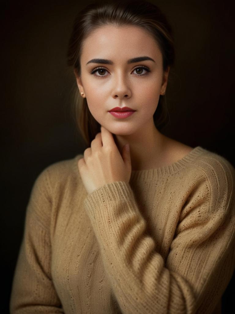 Serene Woman in Cozy Beige Sweater