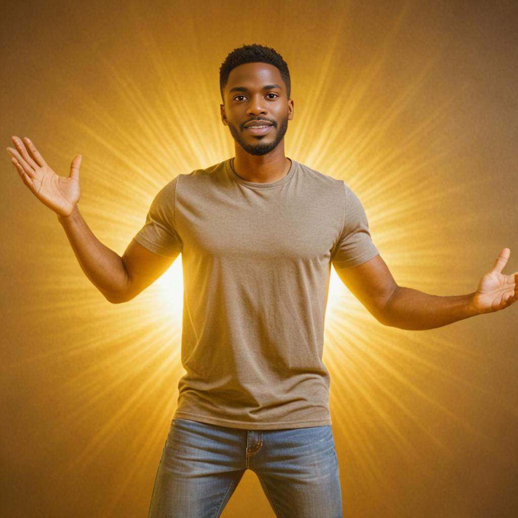 Confident Man in Radiant Golden Background