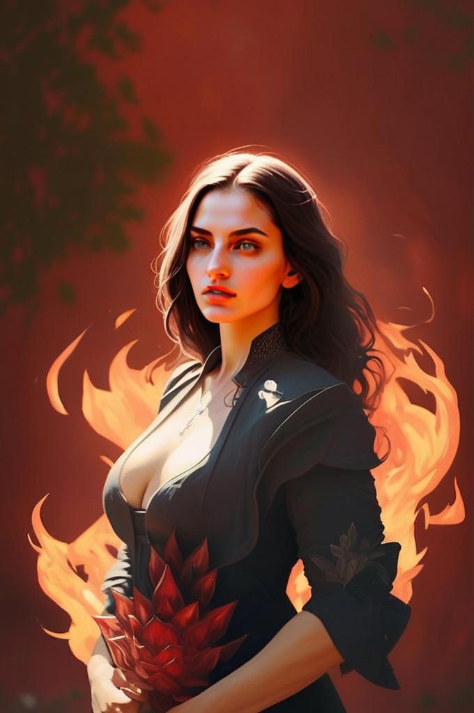 Confident Woman in Fiery Portrait Confident Woman in Fiery Portrait