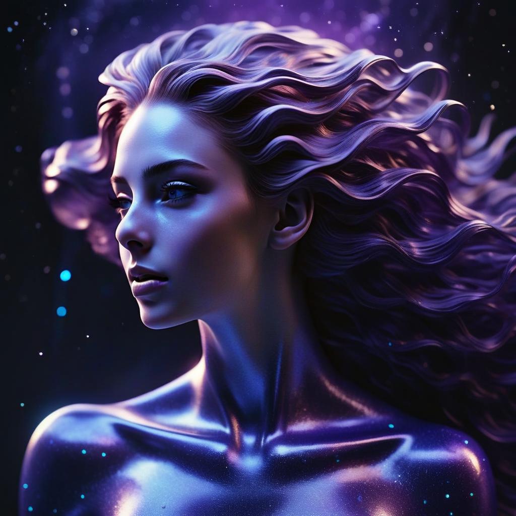 Woman with Iridescent Hair in Futuristic Fantasy Woman with Iridescent Hair in Futuristic Fantasy