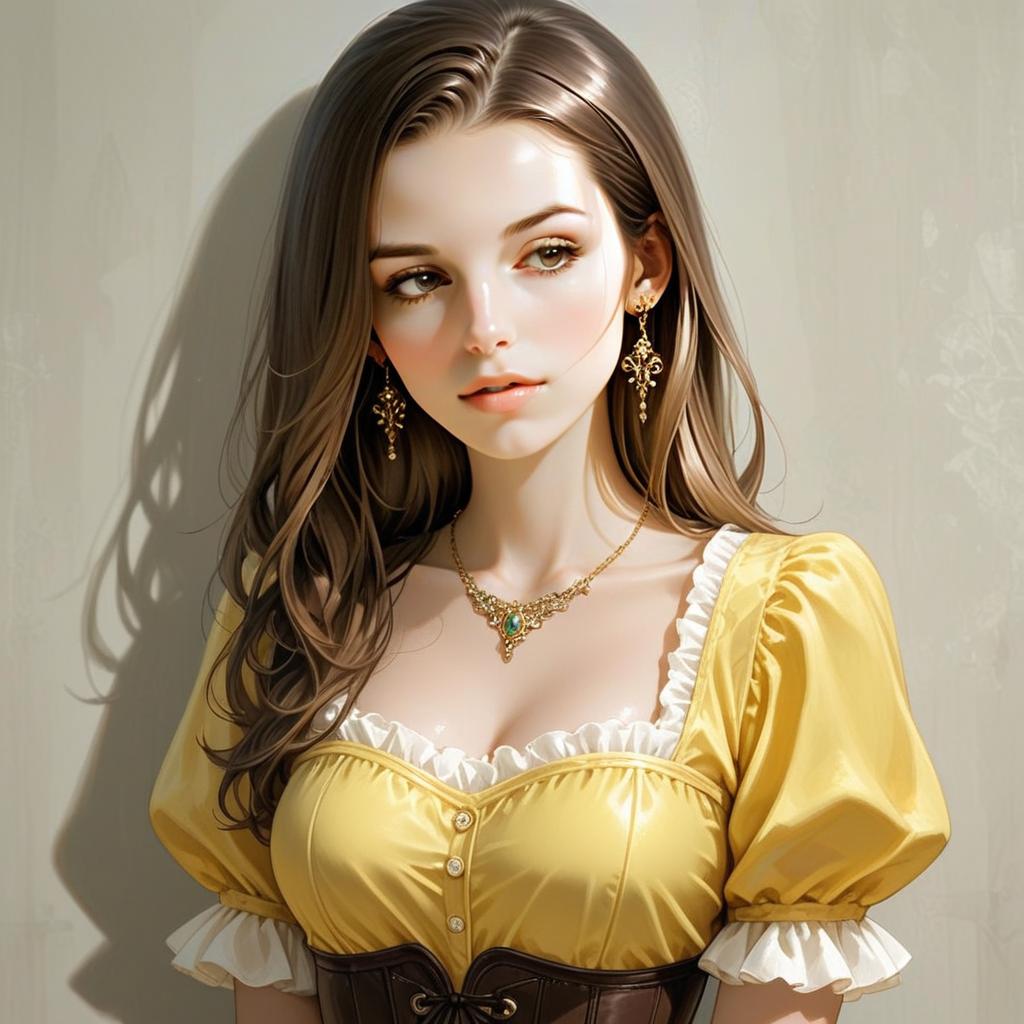 Elegant Woman in Yellow Dress Digital Illustration with Gold Jewelry