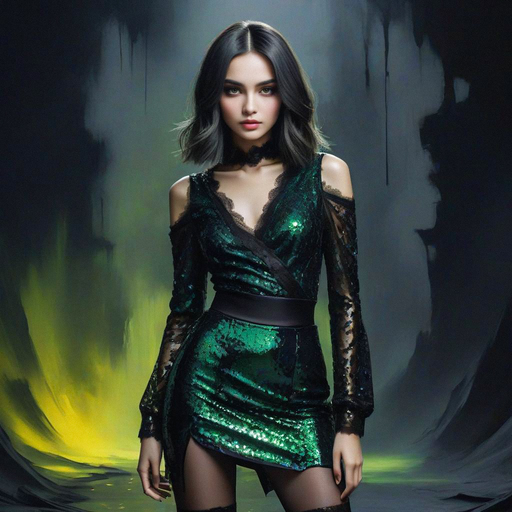 Glamorous Woman in Green Sequined Dress Glamorous Woman in Green Sequined Dress