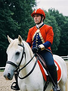 Man in Equestrian Costume on White Horse