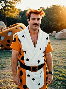 Man in Fred Flintstone Costume Outdoor Cosplay Portrait Golden Hour