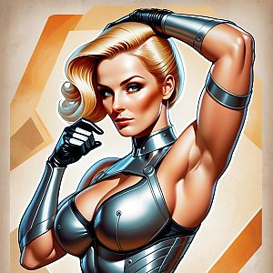 Futuristic Pin-Up Style Woman in Metallic Silver Outfit Digital Art