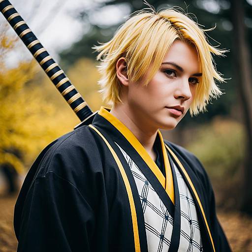 Realistic Cosplay of Zenitsu Agatsuma from Demon Slayer with Sword