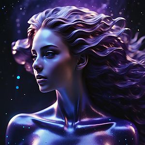 Woman with Iridescent Hair in Futuristic Fantasy