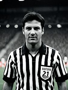 Classic Black and White Referee Portrait Wearing Refere 21 Jersey