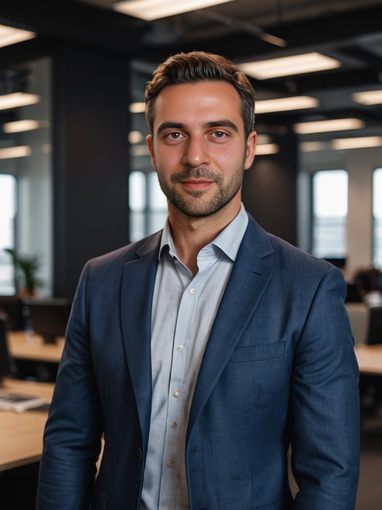 Confident Businessman in Blue Suit