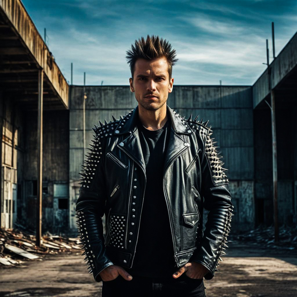 Confident Man in Spiked Jacket - Punk Rock Vibe Confident Man in Spiked Jacket - Punk Rock Vibe
