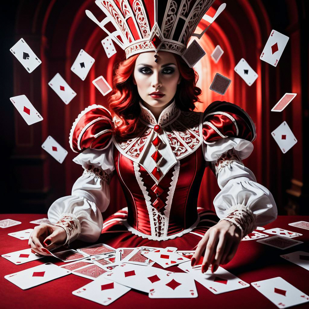 Regal Woman in Red and White Costume at Card Table Regal Woman in Red and White Costume at Card Table