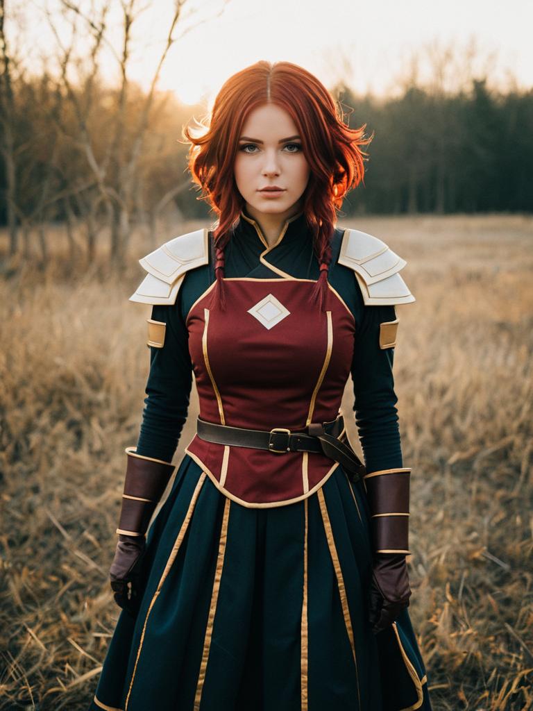 Woman in Kallen Stadtfeld Kozuki Anime Cosplay Costume Outdoors