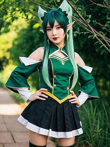 Hanabatake Chaika Elf Cosplay with Green Hair in Fantasy Costume