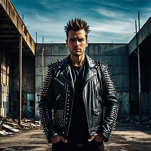 Confident Man in Spiked Jacket - Punk Rock Vibe