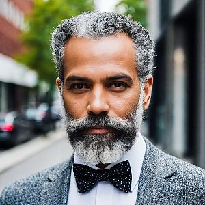 Distinguished Man in Grey Suit with Bow Tie