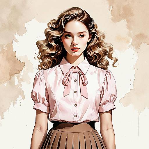 Vintage Style Digital Portrait of Woman with Wavy Blonde Hair