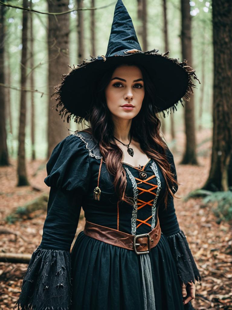 Woman in Woodland Witch Costume Photorealistic Detailed Studio Cosplay