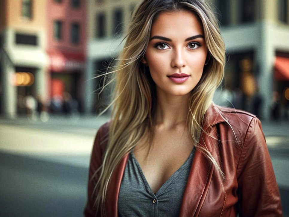 Beautiful Woman in Brown Leather Jacket