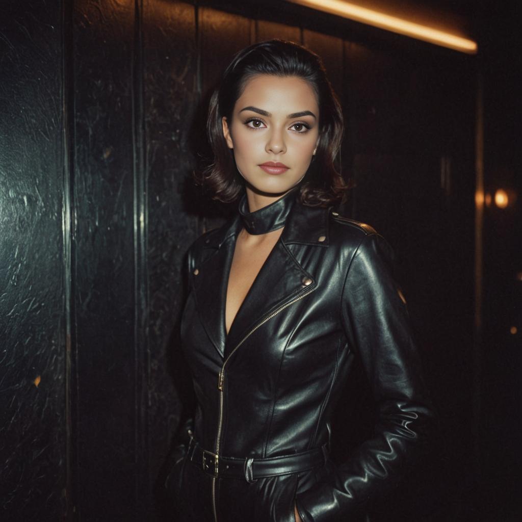 Serene Beauty in Leather Outfit at Nightclub