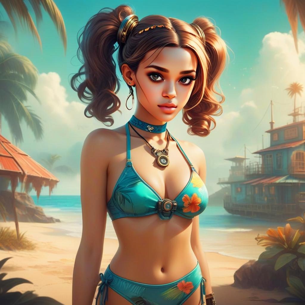 Tropical Beach Vibes with Young Woman in Bikini