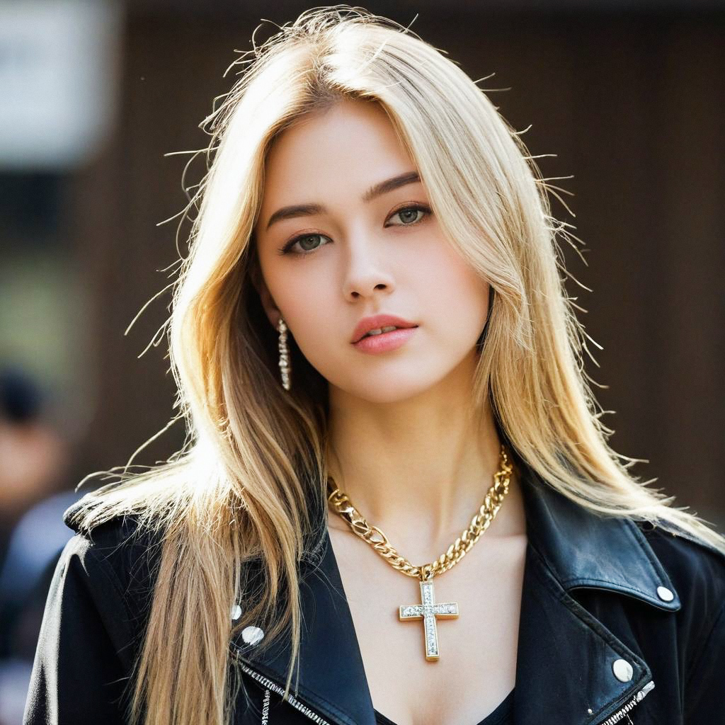 Close-up of Confident Blonde Woman in Leather Jacket