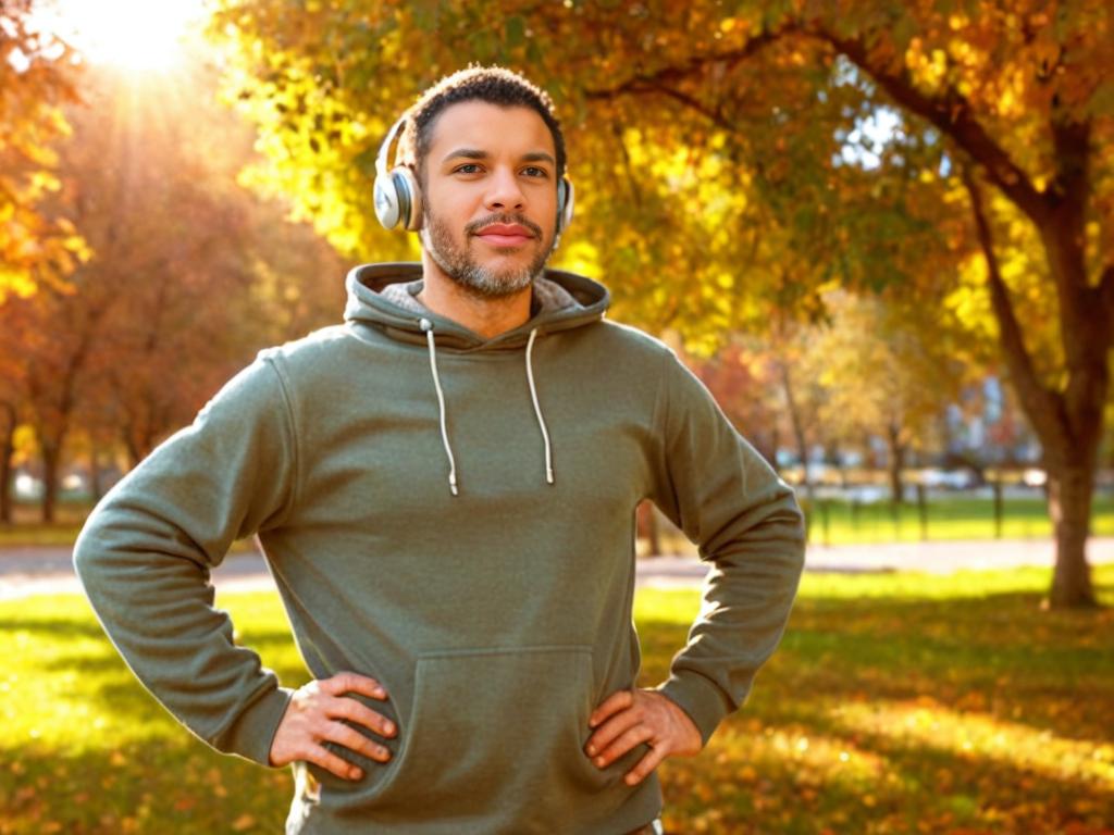 Man Enjoying Autumn Day with Headphones