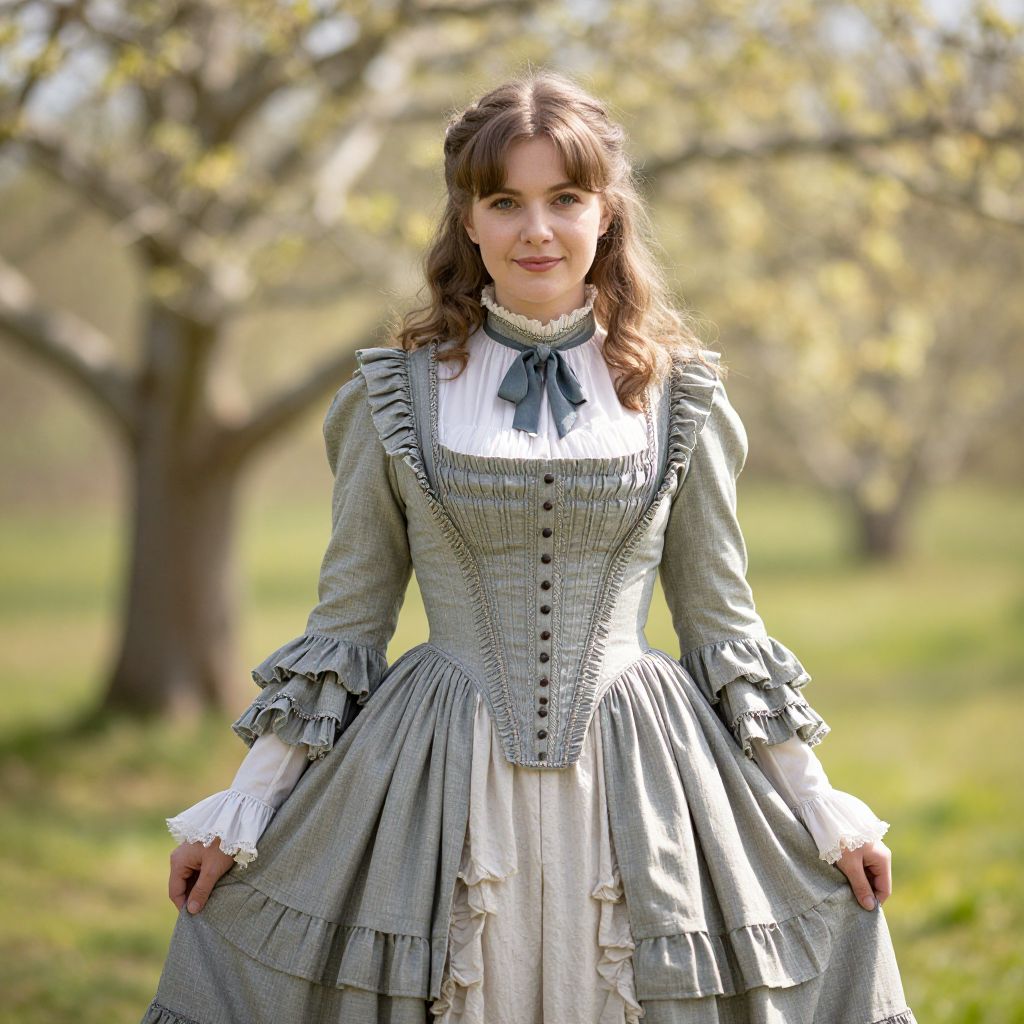 Young Woman in Vintage Victorian Style Dress Outdoors