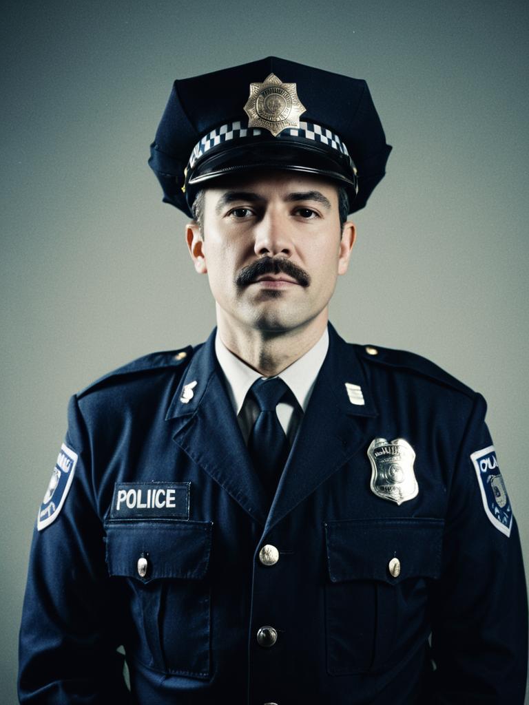Man in Police Uniform Waist Up Editorial Portrait Photorealistic
