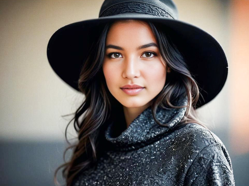 Elegant Woman in Black Hat and Sweater