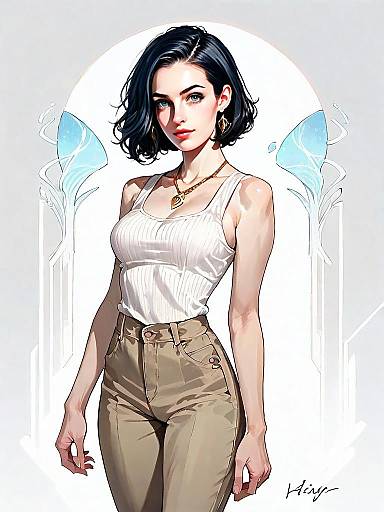 Realistic Comic Style Full Body Portrait of Woman in Casual Outfit