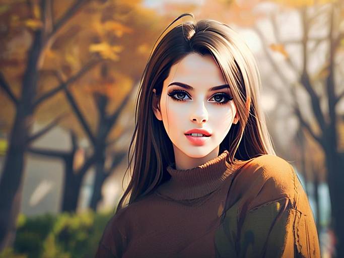 Anime Style Portrait of Woman in Autumn Setting