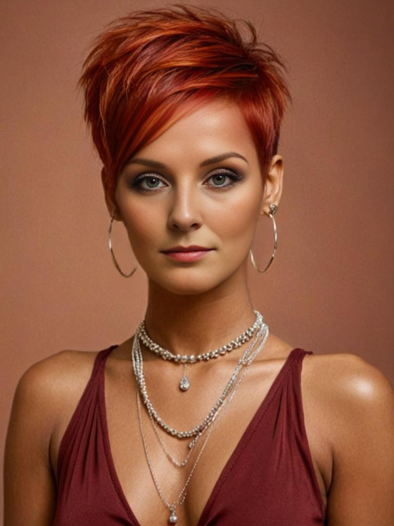 Confident Woman with Short Red Hair and Elegant Accessories