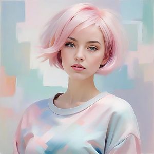 Digital Portrait of Young Woman with Pink Bob Hair