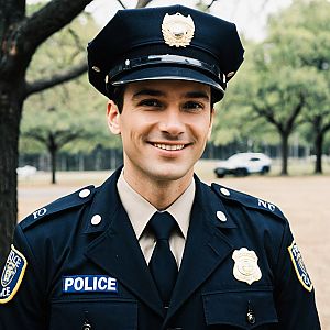 Smiling Police Officer in Uniform at Park