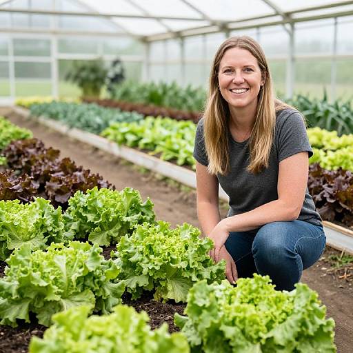 Woman Gardening Lettuce in Greenhouse Fresh Organic Vegetables