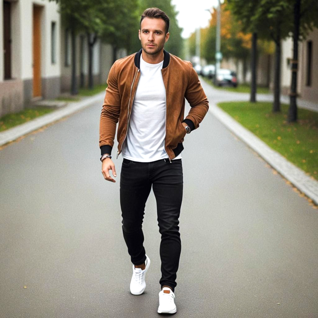 Stylish Young Man Walking in Autumn