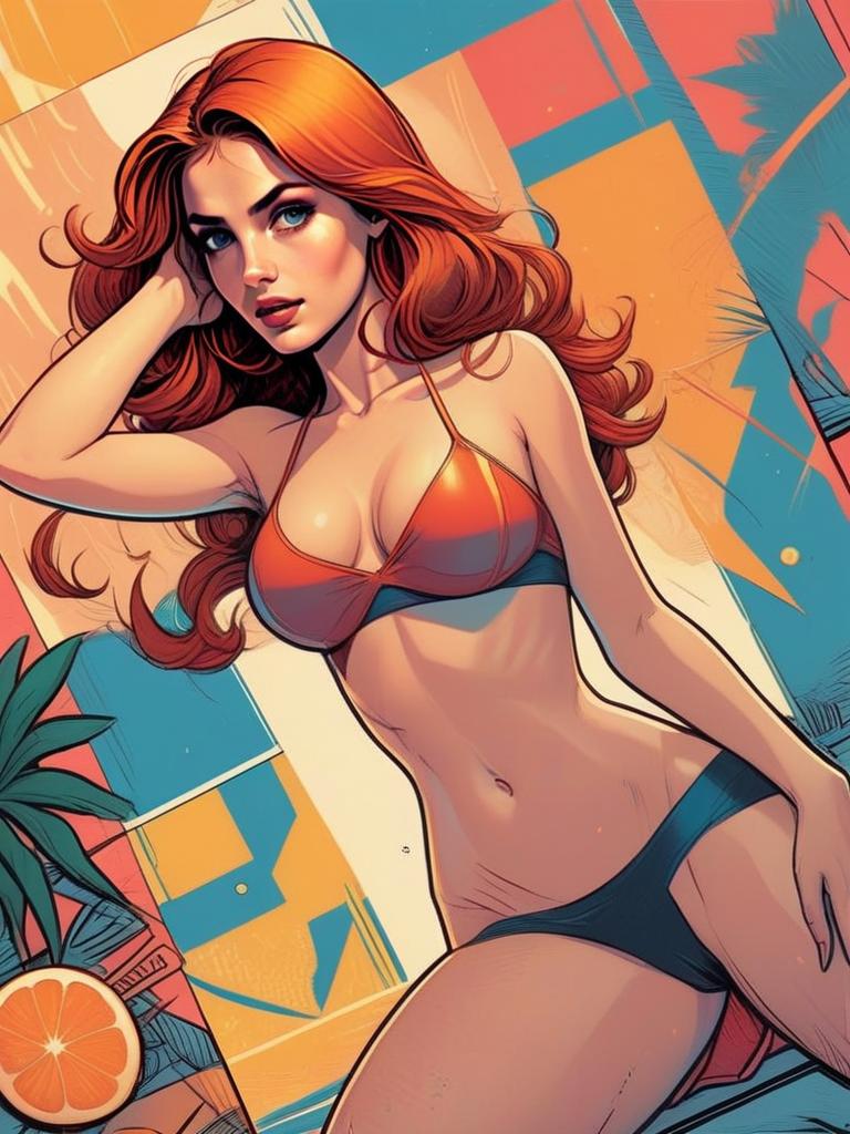Confident Woman in Stylish Bikini with Colorful Background Confident Woman in Stylish Bikini with Colorful Background