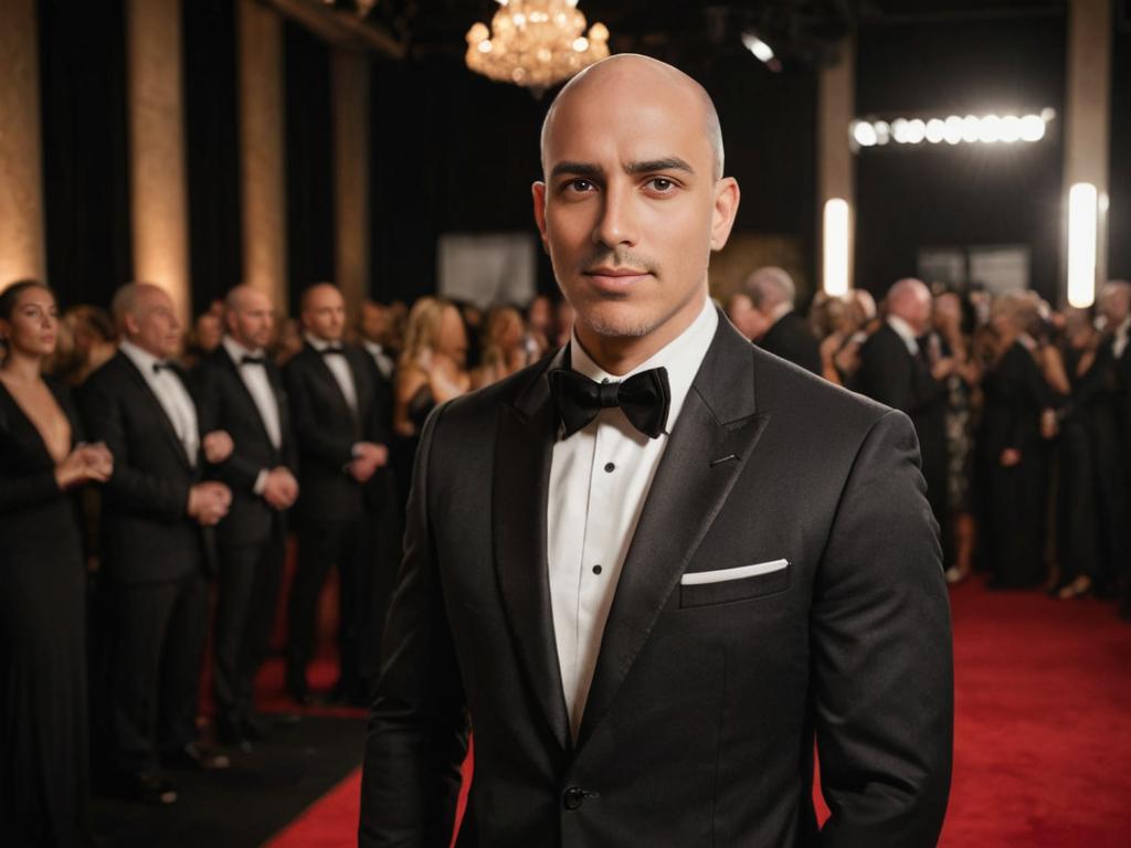 Man in Black Tuxedo on Red Carpet at Elegant Event