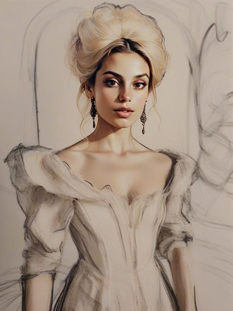 Elegant Vintage-Inspired Woman in Ruffled White Dress Elegant Vintage-Inspired Woman in Ruffled White Dress
